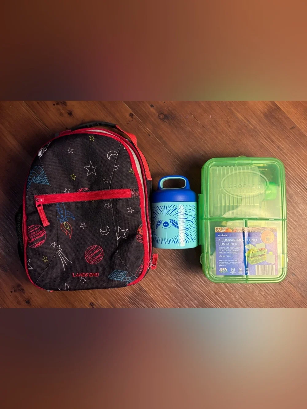 Lands' End Kids Lunch Backpack Space Print, Bento Box Drink Box, Food Container